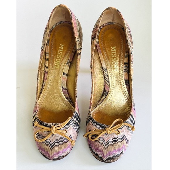 MISSONI Multicolored Chevron Pattern Pumps Shoes - Picture 3 of 16